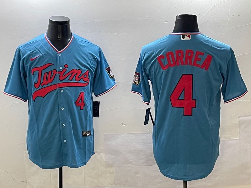 Men Minnesota Twins #4 Correa Light Blue Game 2025 Nike MLB Jersey style 1